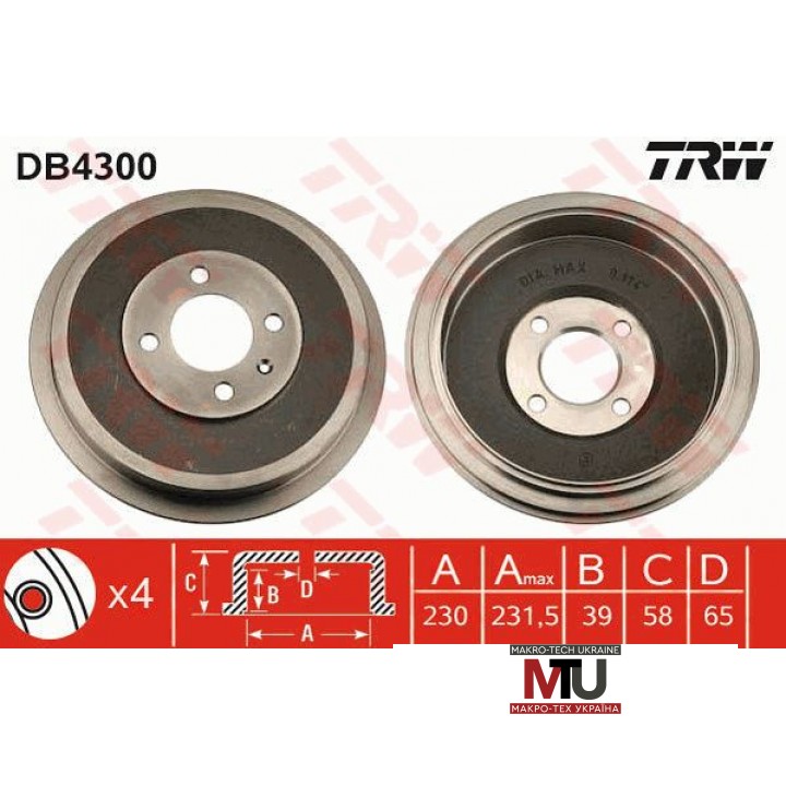 Тормозной барабан TRW DB4300