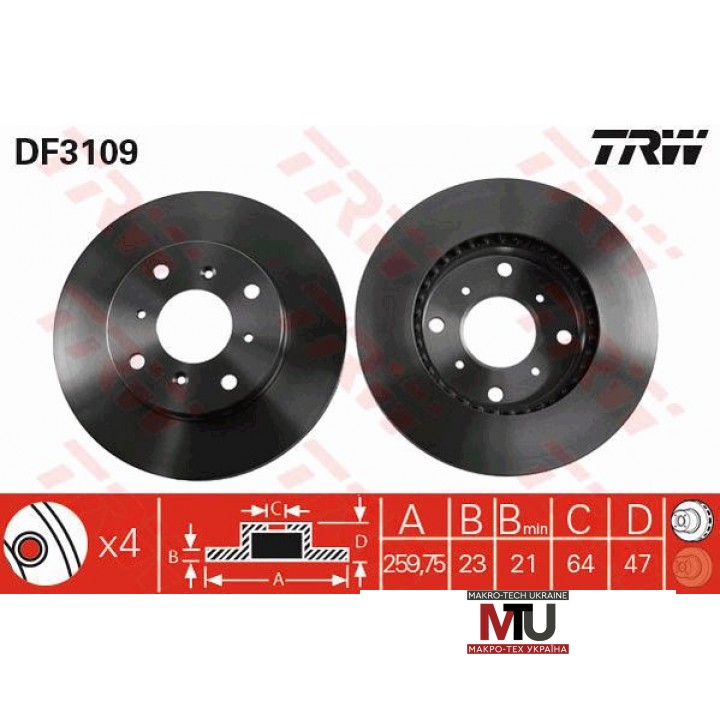 Тормозной диск TRW DF3109